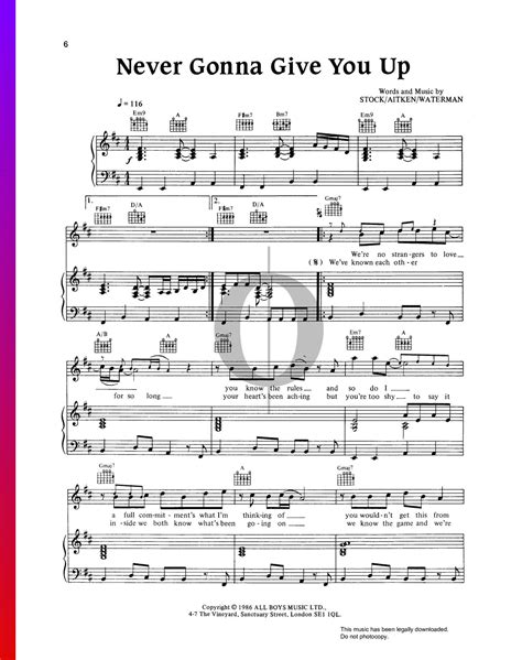 Lyrics - Free Sheet music with Guitar chords . . Never gonna give you up sheet music pdf free